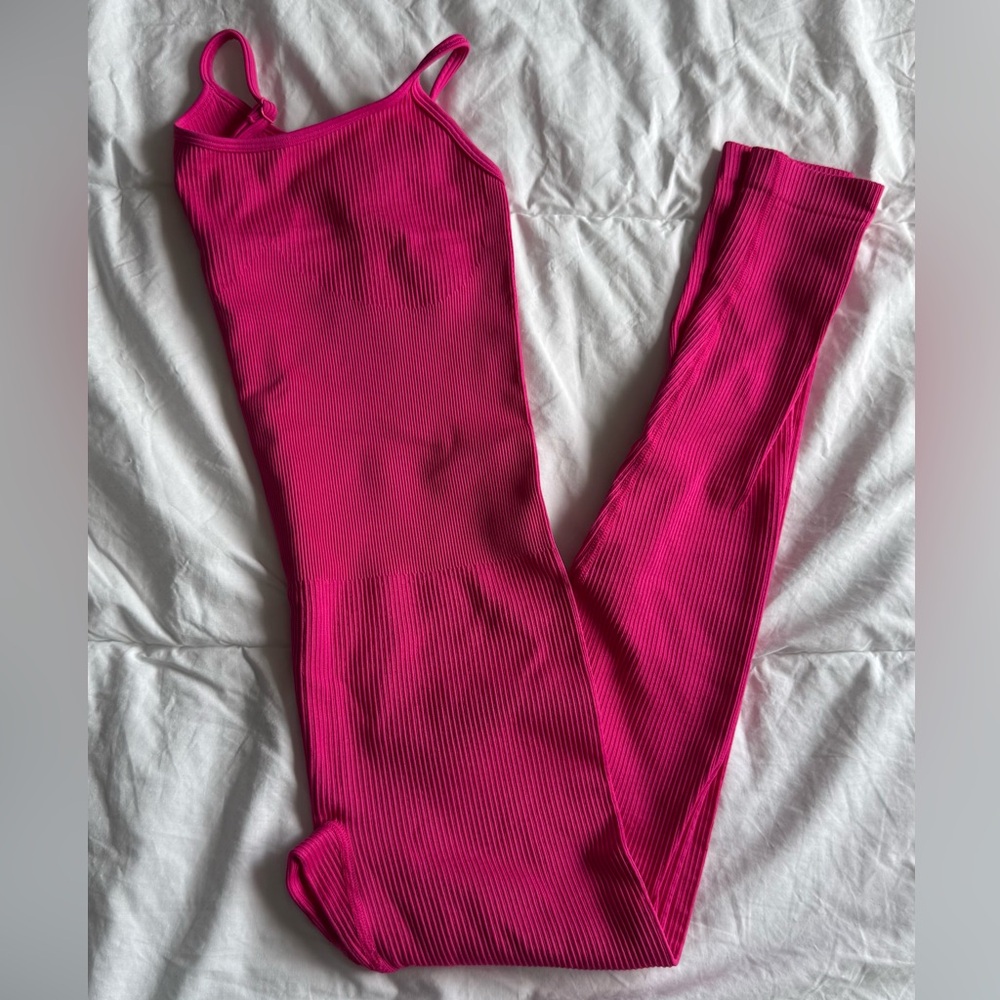 Vibrant Pink Ribbed Jumpsuit